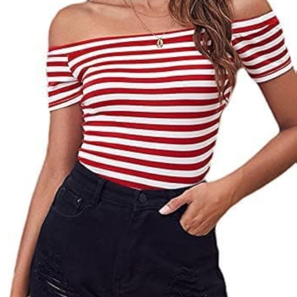 Red and White Fitted Short Sleeve Bodysuit